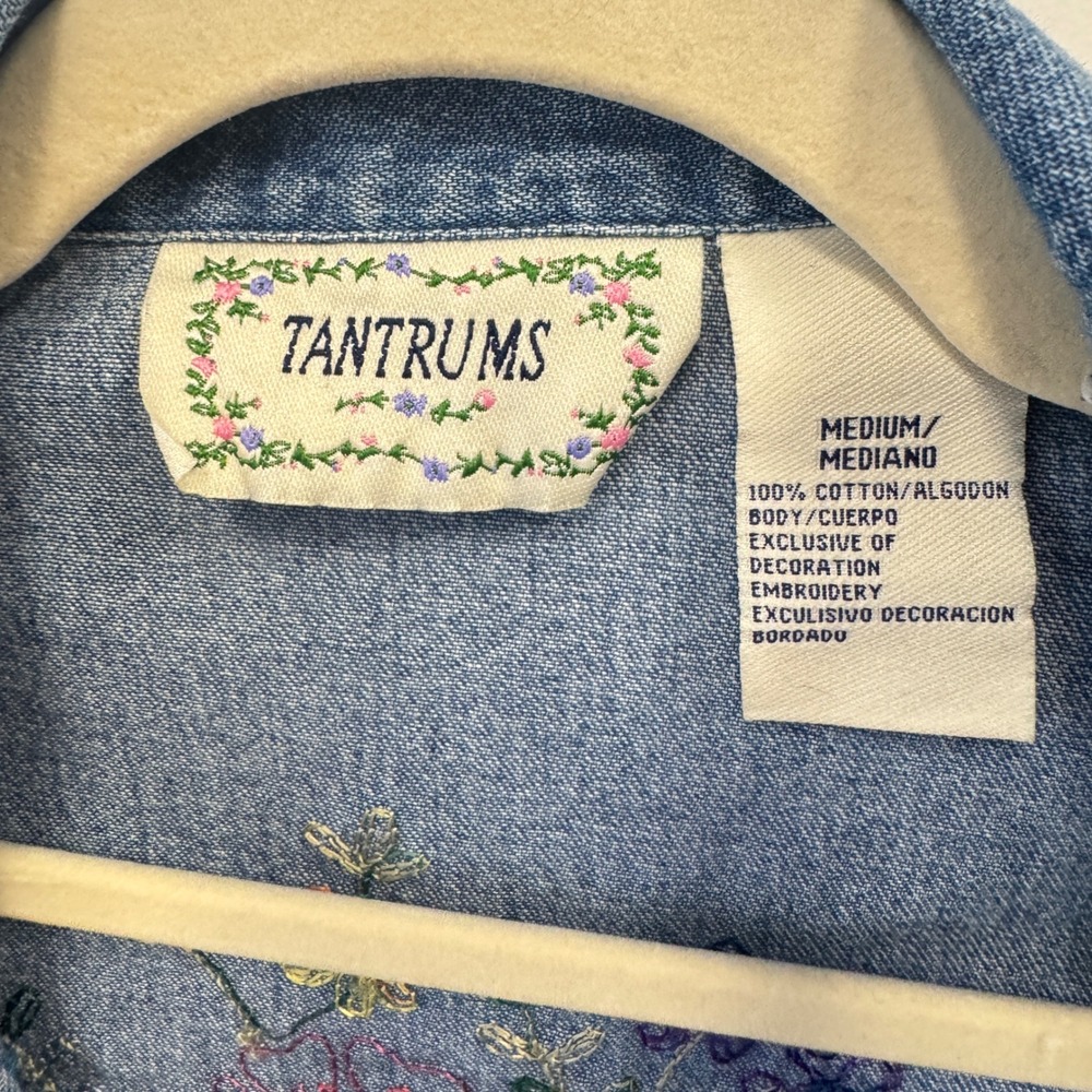 Vintage Tantrums Floral Embroidered Denim Jacket Medium Boho Cottagecore - Picture 8 of 9
